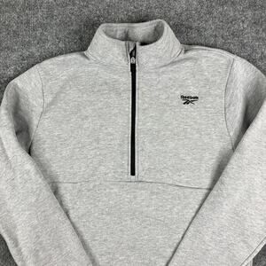 Reebok 1/4 Zip Pullover Mens L Gray Fleece Sweatshirt Athletic Casual